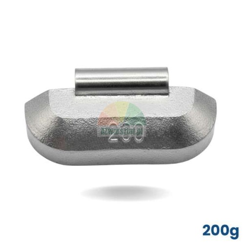 Stříbrné kalibrační závaží 200g pro vyvažovačku kol s vyraženým číslem 200.