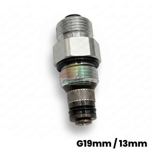Pojistný (zpětný) ventil zvedáku 13mm / G19mm, kovový hydraulický prvek s těsněním