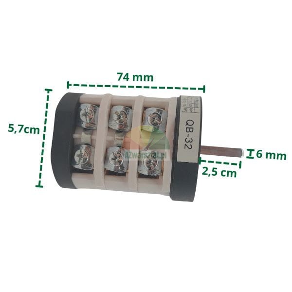 Vačkový spínač 32A 220V/380V 1-stupňový bílý s rozměry