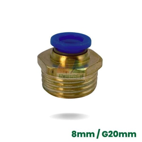 Pneumatická přímá spojka G20mm pro 8mm hadici, mosazná s modrým kroužkem