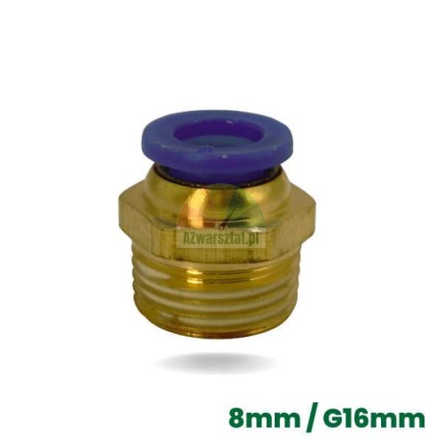 Pneumaticka prima spojka G16mm / 8mm, mosazna s modrym krouzkem