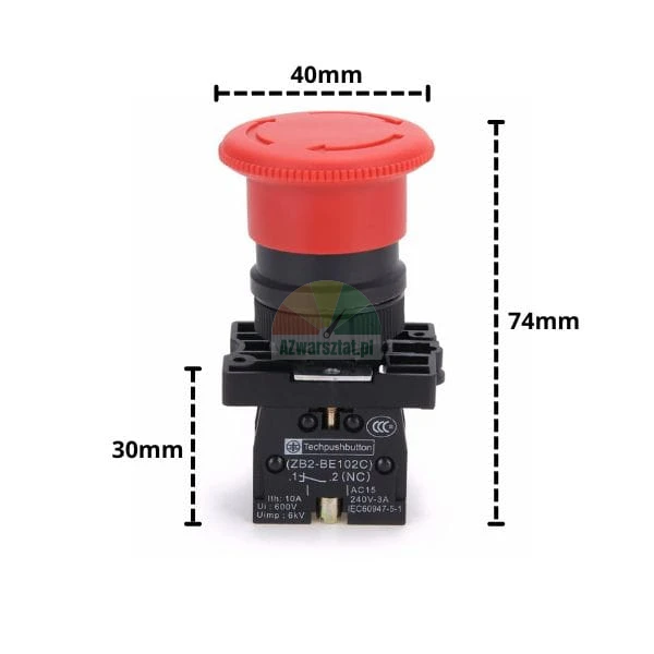 Nouzové tlačítko STOP 1xNC 40mm a 74mm