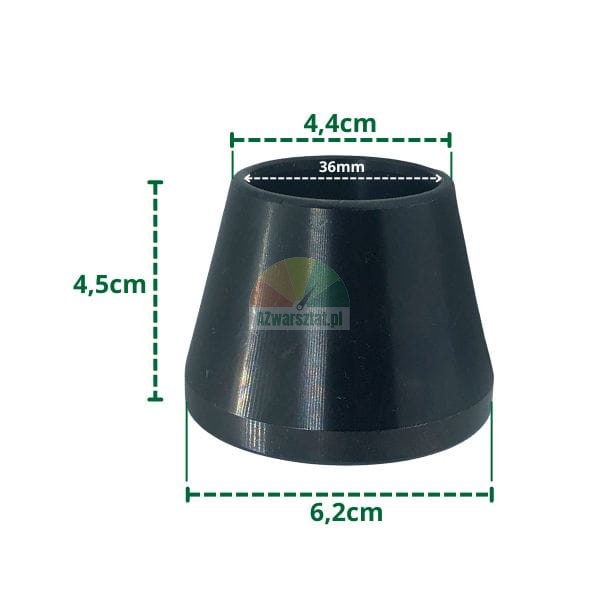 Černý nejmenší centrovací kužel 36mm o rozměrech 4,4cm až 6,2cm