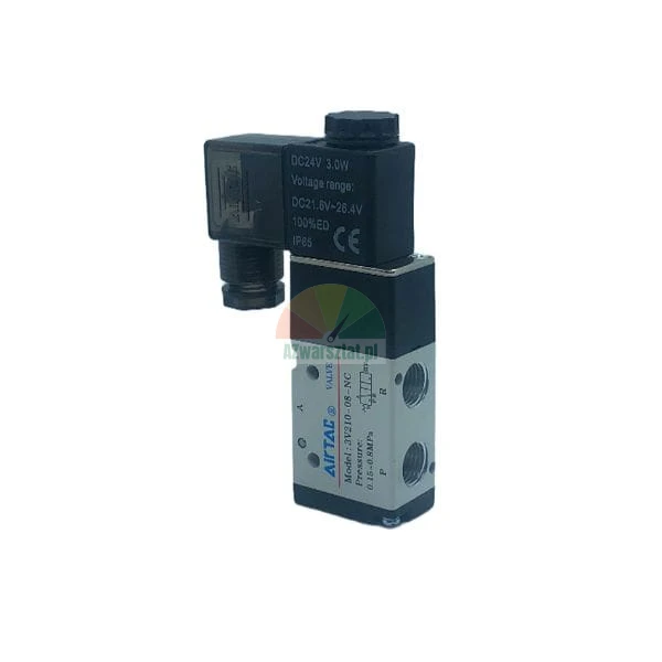 Pneumatický elektromagnetický ventil Airtac 3V210-08-NC, 3/2-cestný, normálně zavřený, 24V DC.