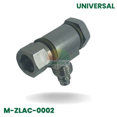 Kovová hydraulická spojka typu T s těsněním a šroubem, model M-ZLAC-0002.