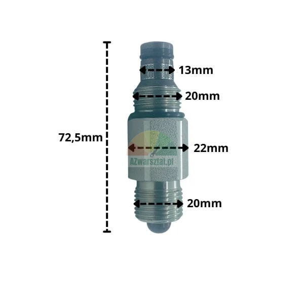 Spouštěcí ventil 20mm s technickými rozměry
