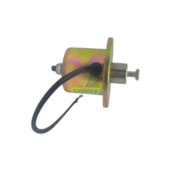 Elektromagnetický aktuátor s černým drátem ve zlatém kovovém pouzdře.