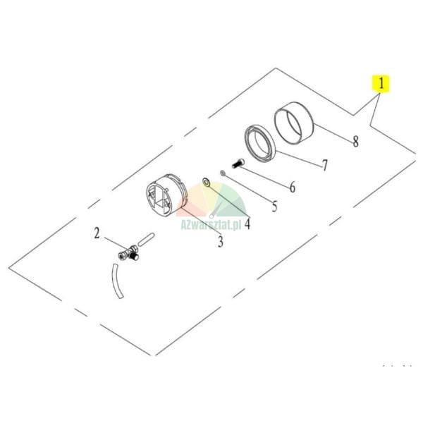 Technický rozkreslený diagram znázorňující různé montážní komponenty očíslované od 1 do 8.