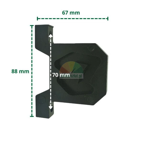 Černé vedení typ B s rozměry 88x67 mm a roztečí otvorů 70 mm.