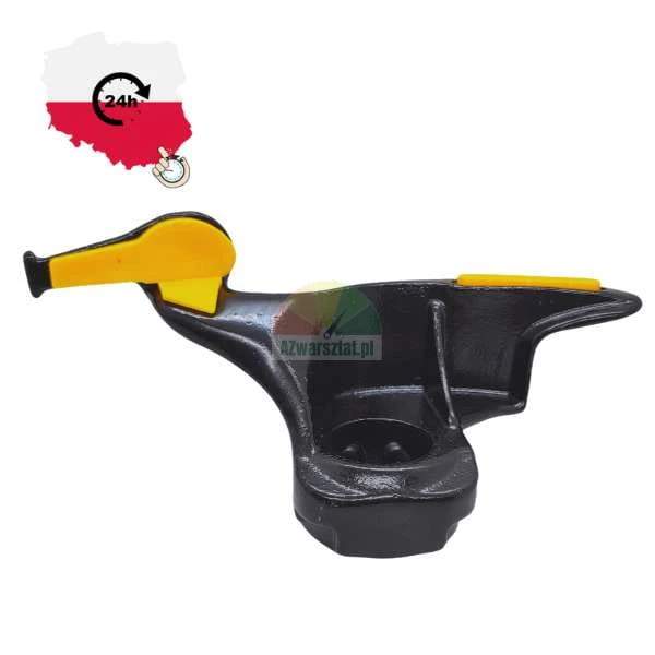 Kovová montážní hlava pro zouvačku pneumatik se žlutými ochrannými prvky.