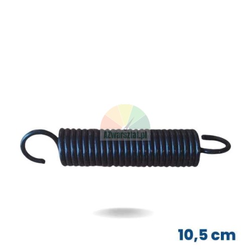 Černá tažná pružina o délce 10,5 cm s háčky na obou koncích.