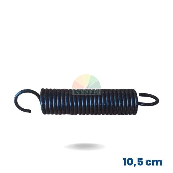 Černá tažná pružina o délce 10,5 cm s háčky na obou koncích.