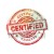 Červené kulaté razítko s nápisem CERTIFIED v opotřebovaném retro stylu