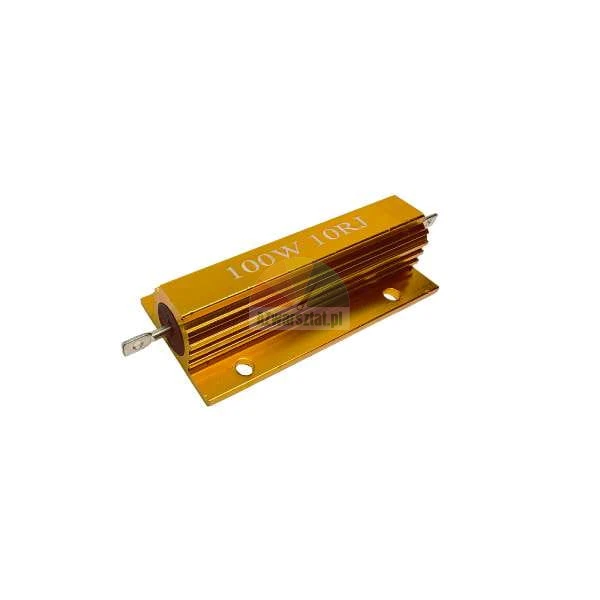 Vykonovy rezistor 100W 10 Ohm ve zlatem hlinikovem pouzdre s chladicem.
