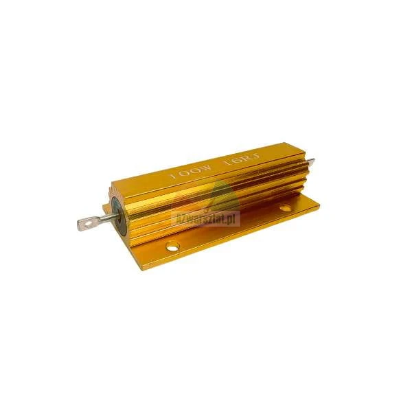 Zlatý výkonový rezistor 100W 16 Ohm v hliníkovém pouzdře s chladičem