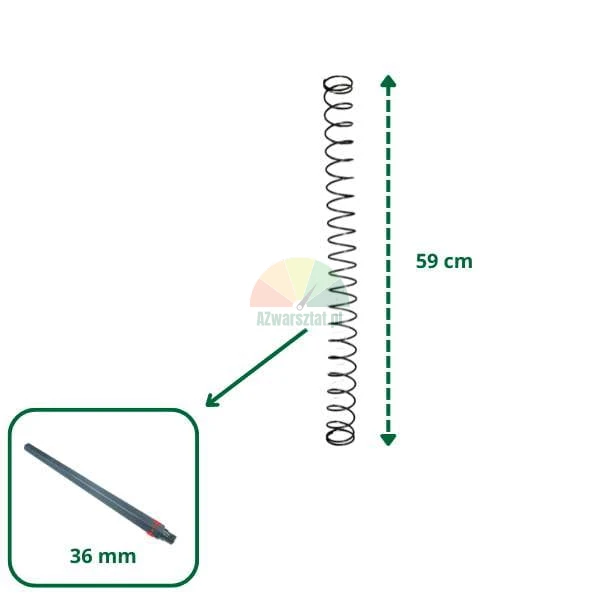 Pružina o délce 59 cm a samostatná součástka o rozměru 36 mm.
