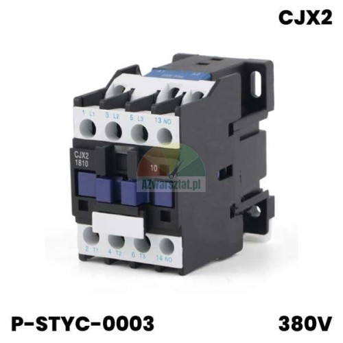 Stykac motoru 380V CJX2 1801, cerno-bily kryt s modrymi tlacitky.