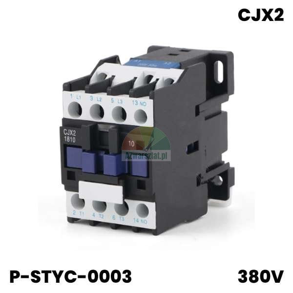 Stykac motoru 380V CJX2 1801, cerno-bily kryt s modrymi tlacitky.