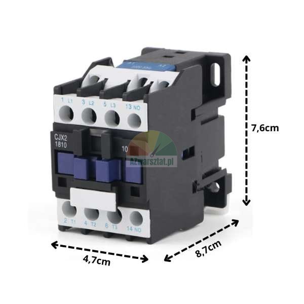 Stykač motoru 380V CJX2 1801 s rozměry 4.7 x 8.7 x 7.6 cm