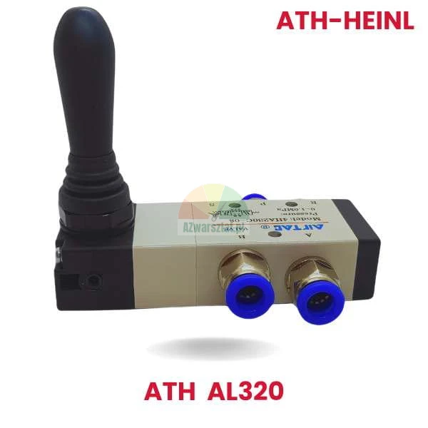 Pneumatický ovládací ventil nahoru-dolů AL320 náhrada za ATH-Heinl s černou pákou a modrými konektory.