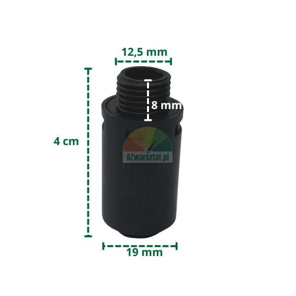 Plastový tlumič se závitem 12.7mm a kótami na obrázku