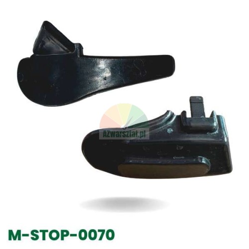Sada černých krytek na patky AFAE, model M-STOP-0070, pohled ze dvou stran.
