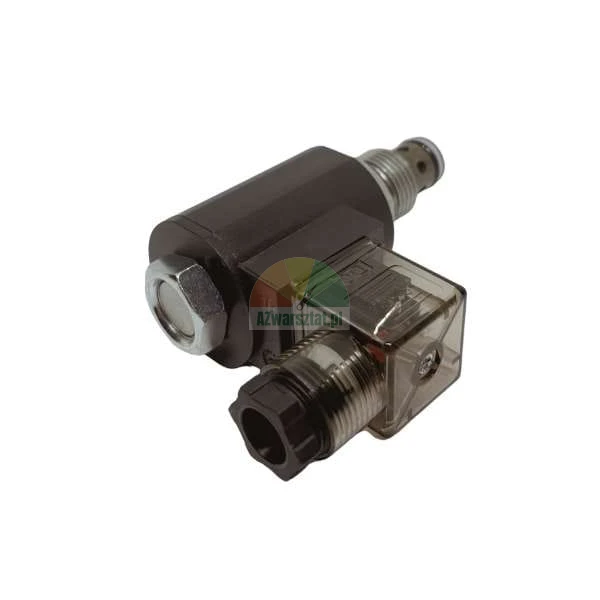 Hydraulický elektromagnetický vestavný ventil s cívkou a konektorem na bílém pozadí