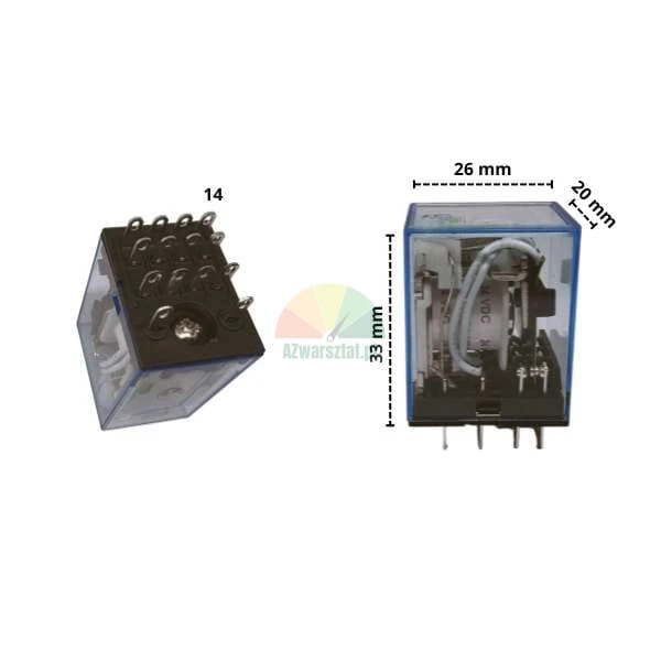 Pomocné výkonové relé 24V DC 14 pinů rozměry 26x20x33mm