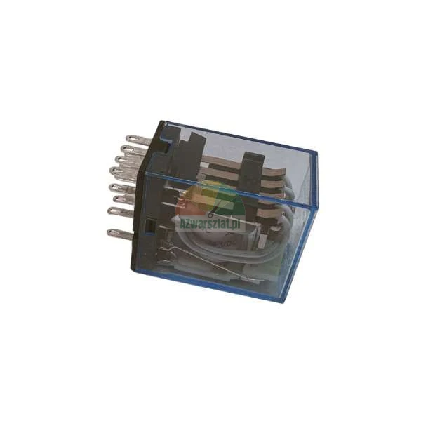 Miniaturní elektromagnetické relé v průhledném modrém pouzdře s kovovými kolíky