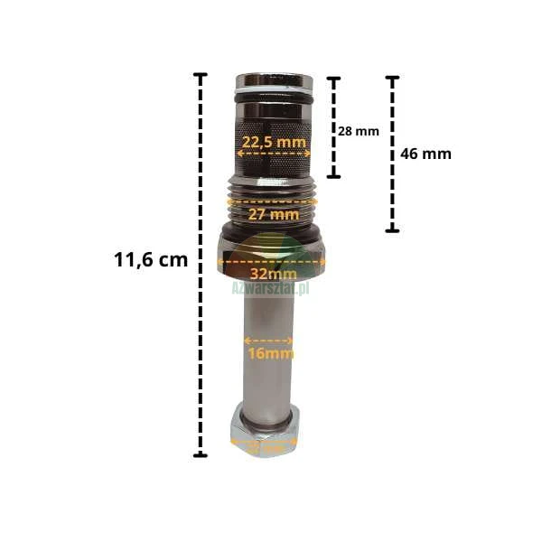 Spouštěcí ventil pro elektromagnetickou cívku 16mm G27mm s rozměry