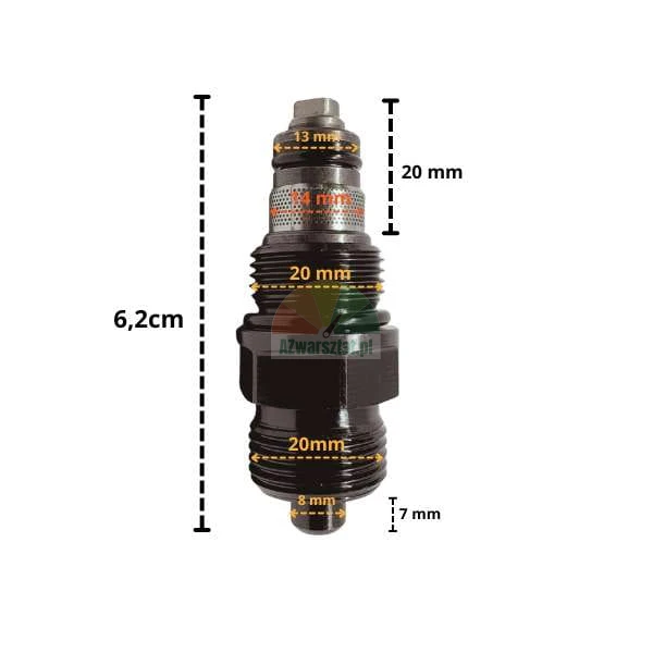 Pojistný zpětný ventil zvedáku 62mm G20 s nákresem rozměrů