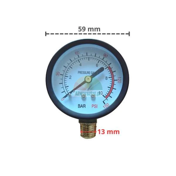 Manometr se závitem 13mm, stupnice 10bar 150PSI, průměr 59mm