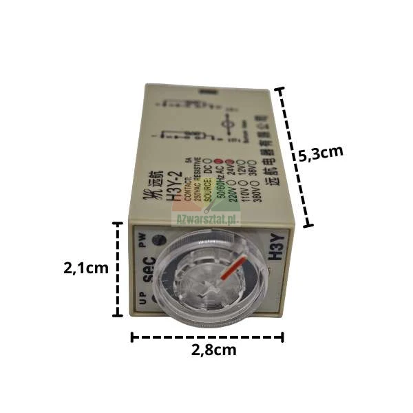 Časové relé H3Y-2 24V AC 5s 8-pin s rozměry 2,1x2,8x5,3 cm