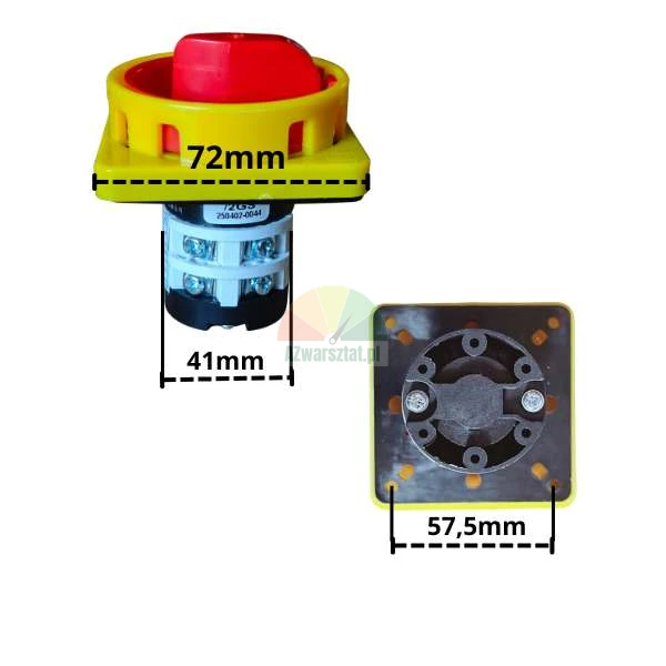 Hlavní vypínač 72x72 mm s montážními rozměry