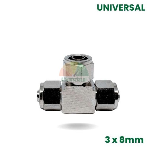 Stříbrný kovový T-kus 3x8mm univerzální spojka pro hadice