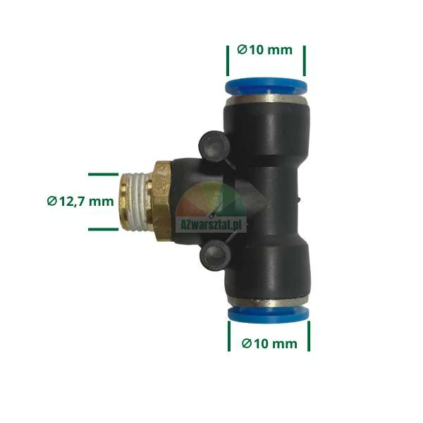 Pneumatická T-spojka, závit 12,7mm, přípojky 10mm