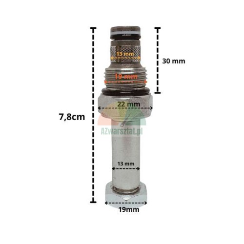 Spouštěcí ventil pro elektromagnetickou cívku 13mm G19mm s technickými rozměry.