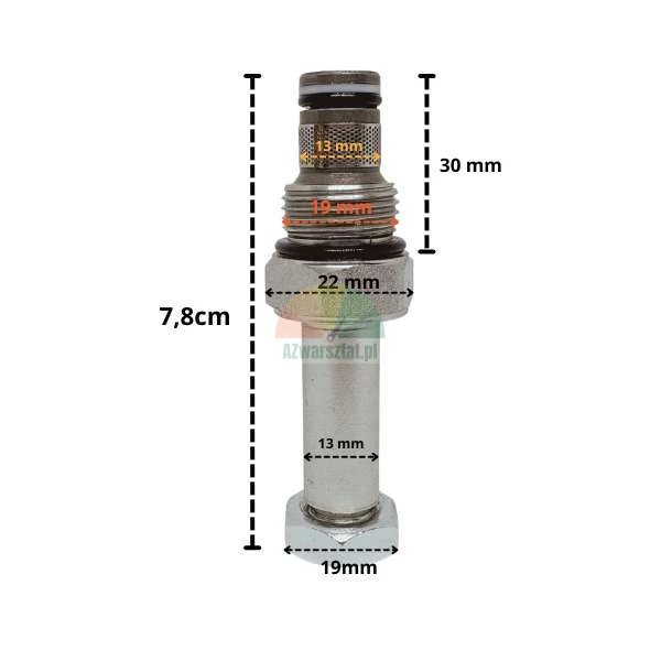 Spouštěcí ventil pro elektromagnetickou cívku 13mm G19mm s technickými rozměry.