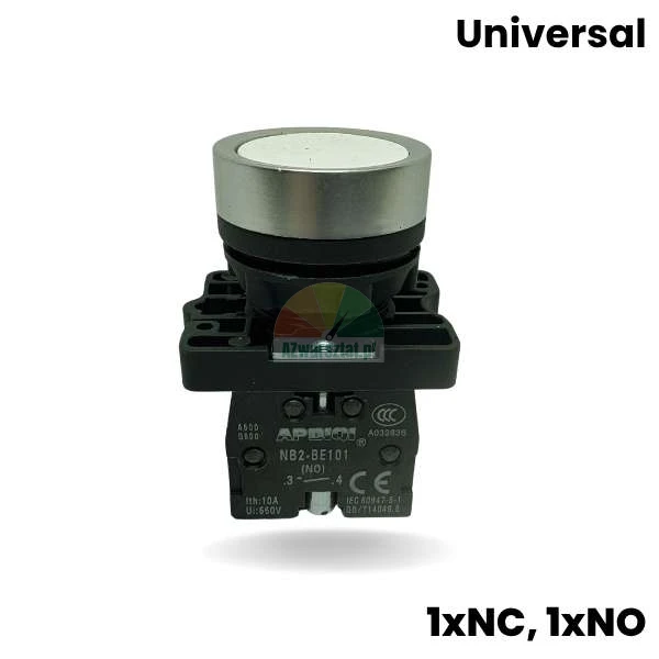 Bílé univerzální ovládací tlačítko pro výtahy s kontakty 1xNO a 1xNC