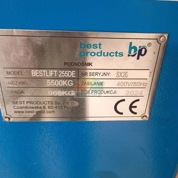 Typový štítek zvedáku BEST LIFT 255DE