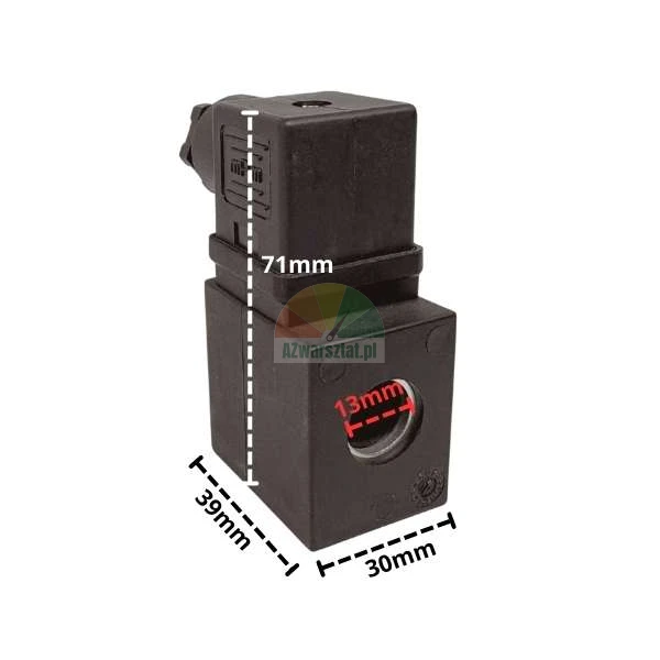 Cívka zvedáku DC24 s rozměry 71x39x30 mm a otvorem 13 mm.