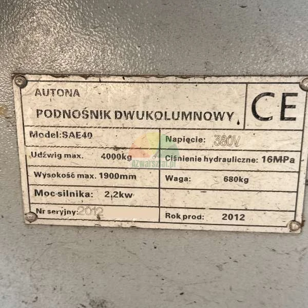 Typový štítek zvedáku Autona SAE40