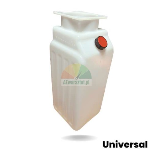 Bílá plastová nádrž na hydraulický olej o výšce 45,5 cm s červeným uzávěrem