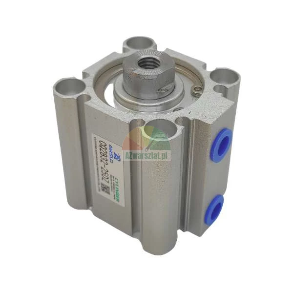 Kompaktní pneumatický válec AIRSLG model CQ2B32-25DZ s hliníkovým tělem a modrými otvory.