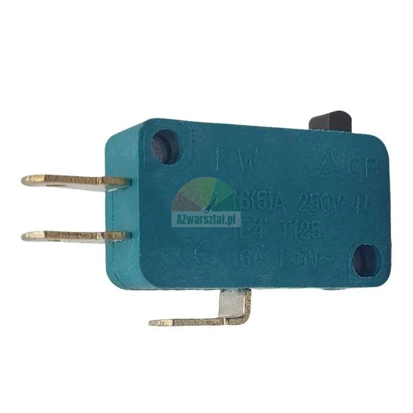 Mikrospínač KW ACE 16A 250V s modrým krytem a třemi konektory.