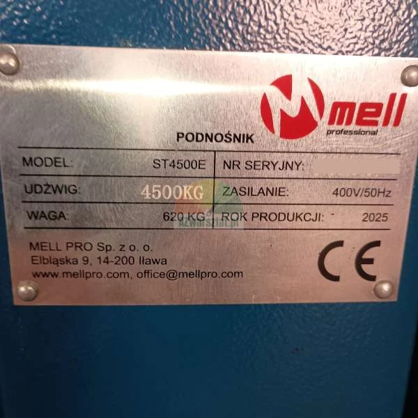 Štítek zvedáku Mell ST4500E s nosností 4500 kg