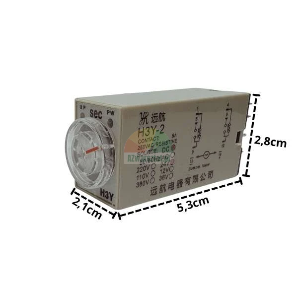 Časové relé H3Y-2 DC 24V 10s 8-pin s rozměry