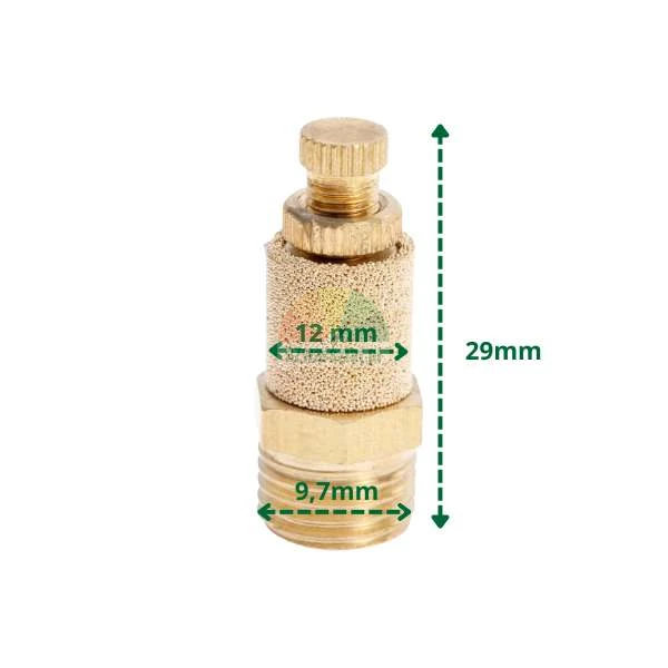 Tlumič vzduchový filtr G1/8 9.7mm s vypouštěcím ventilem a rozměry