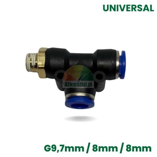 Pneumatická T-spojka G9.7mm / 8mm / 8mm, černá a modrá barva