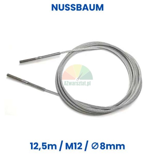 Náhradní ocelové lano pro zvedák Nussbaum, délka 12,5 m, závit M12, průměr 8 mm